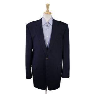 Hickey Freeman Navy Blue Roman Coin Buttons 2-Btn Wool Blazer Jacket 46XL
